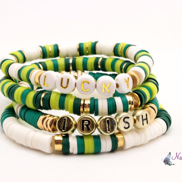 St. Patrick's Day Clay Bead Bracelet, Stack Stretch Bracelets, Trending Jewelry, St. Patrick's Day Colors