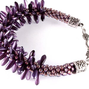 Purple Kumihimo Spiked Bracelet, Czech Dagger Beads, Seed Beads, Japanese Weaving image 3