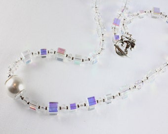 Celestial Crystal AB Cubes Necklace with Pearl Focal