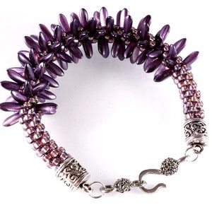 Purple Kumihimo Spiked Bracelet, Czech Dagger Beads, Seed Beads, Japanese Weaving image 4