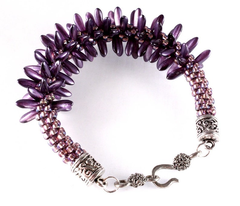 Purple Kumihimo Spiked Bracelet, Czech Dagger Beads, Seed Beads, Japanese Weaving image 4