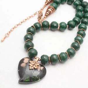 Smaragd grün Achat und Kupfer Halskette mit Herz, Murano Herz, grün und Kupfer, Perlenkette, verstellbare Länge, Mai Geburtstagsgeschenk Bild 5