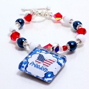 Patriotic Bracelet, Red White Blue, American Flag, Patriotic Beaded Bracelet, Freedom Bracelet, Fourth of July, Memorial Day image 1