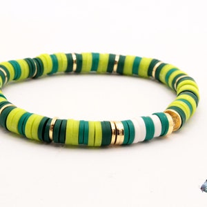 St. Patrick's Day Clay Bead Bracelet, Stack Stretch Bracelets, Trending Jewelry, St. Patrick's Day Colors Shades of green