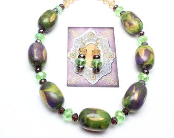 Mardi Gras Necklace and Earrings, Purple and Green Necklace and Earrings Set, Mardi Gras Colors, Chunky Necklace