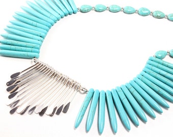 Spike Necklace, Turquoise Howlite Spikes, Silver Spikes, Statement Necklace, Southwest Necklace