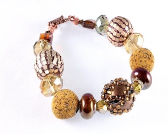 Copper and Bronze Chunky Mixed Beads Bracelet