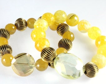 Yellow Agate Stretch Bracelets, Stacking Bracelets, Yellow Agate, Crab Agate, Sunshine Yellow, Stretch Bracelets, Yellow Crystals