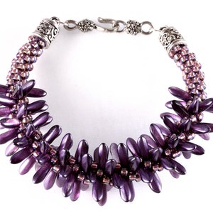 Purple Kumihimo Spiked Bracelet, Czech Dagger Beads, Seed Beads, Japanese Weaving image 1