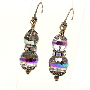 Crystal AB Antique Style Earrings Antique Brass Lever Backs Vintage Style New Year's Eve image 5