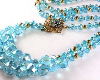 Aqua Crystal Art Deco Style Necklace, Long Necklace