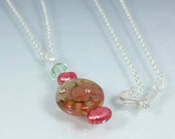 Lampwork Pendant, Sparkling Rosy Mocha Crystal and Pearl