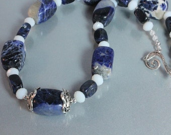 Blue and White Sodalite Necklace - Blueberries and Cream - Nautical - Patriotic