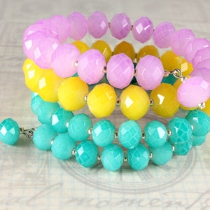 Pastel Memory Wire Bracelet and Earrings, Opaque Crystals, Spring, Easter image 3