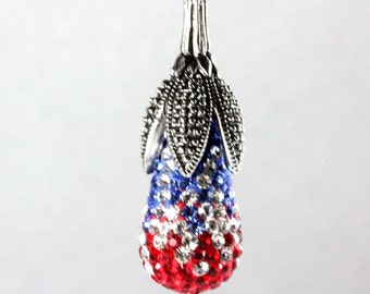 Red, White, and Blue Crystal Pave Pendant, Fine Austrian Crystal Pendant, Sterling Silver, Patriotic Pendant, Fourth of July, Memorial Day