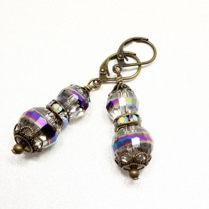 Crystal AB Antique Style Earrings Antique Brass Lever Backs Vintage Style New Year's Eve image 2