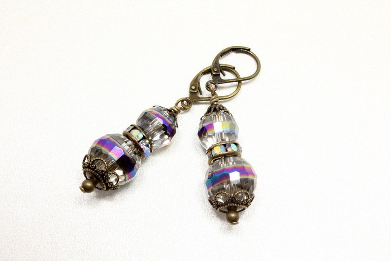 Crystal AB Antique Style Earrings Antique Brass Lever Backs Vintage Style New Year's Eve image 2