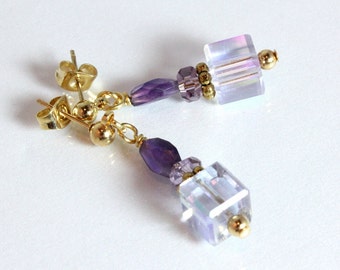 Lavender Crystal Earrings - Crystal and Amethyst - February Birthstone