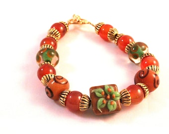 Carnelian and Lampwork Bracelet