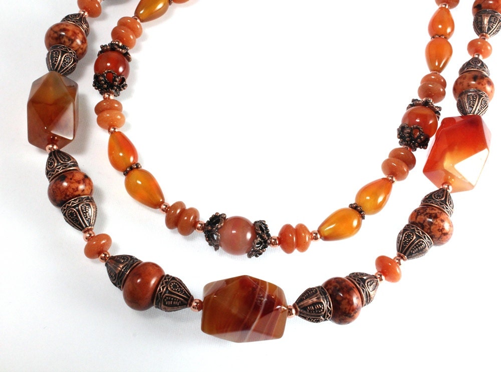 Red Agate Necklace Fall Necklace Mixed Gemstones - Etsy