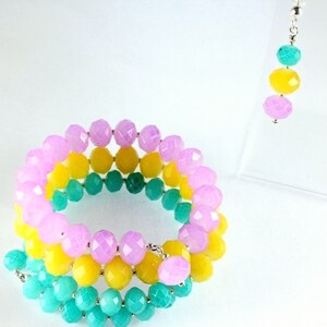 Pastel Memory Wire Bracelet and Earrings, Opaque Crystals, Spring, Easter image 5