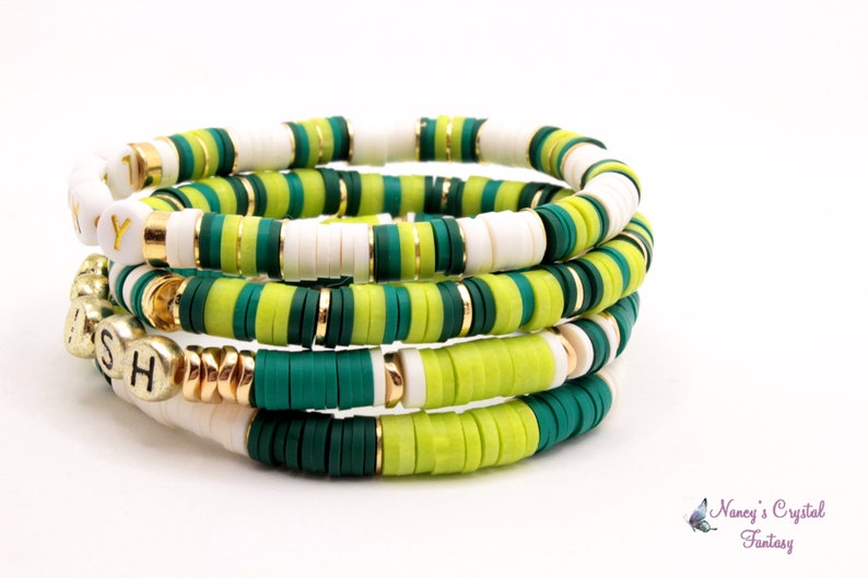 St. Patrick's Day Clay Bead Bracelet, Stack Stretch Bracelets, Trending Jewelry, St. Patrick's Day Colors image 2
