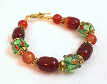 Lampwork and Red Agate Bracelet