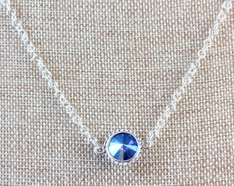 Sapphire Shimmer September Birthday Choker Necklace - Blue Crystal Minimalist Jewelry