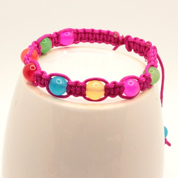 Multicolor Glass Bead Macrame Bracelet, Braided Bracelet, Sliding Knot Closure, Trending Style, Casual Wear