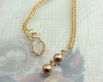 Pearl and Crystal Bridesmaid Pendant Necklace Golden Swarovski, Other Color Choices N12109