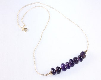 Amethyst Bar Necklace, February Birthstone, Gemstone Necklace, Amethyst Birthstone Jewelry