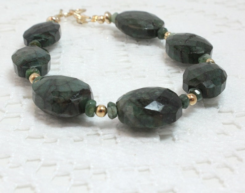 Natural Emerald Bracelet, May Birthstone, Raw Emerald, Green and Gold, Gold Filled, Emerald Gemstone, May Birthday Gift for Her image 4