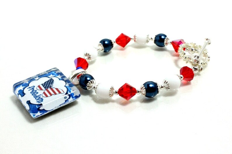 Patriotic Bracelet, Red White Blue, American Flag, Patriotic Beaded Bracelet, Freedom Bracelet, Fourth of July, Memorial Day image 5