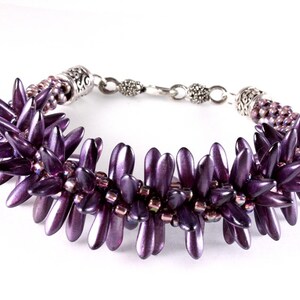 Purple Kumihimo Spiked Bracelet, Czech Dagger Beads, Seed Beads, Japanese Weaving image 2