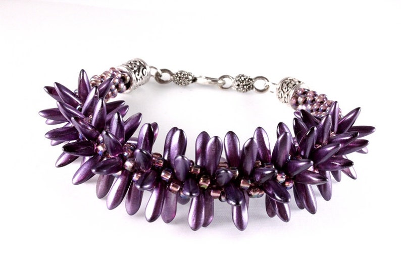 Purple Kumihimo Spiked Bracelet, Czech Dagger Beads, Seed Beads, Japanese Weaving image 2
