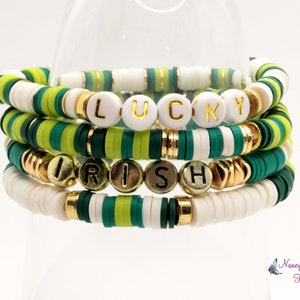 St. Patrick's Day Clay Bead Bracelet, Stack Stretch Bracelets, Trending Jewelry, St. Patrick's Day Colors image 4