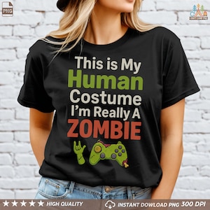 Zombie Gamer Halloween PNG: Funny Costume Clipart (Digital Download