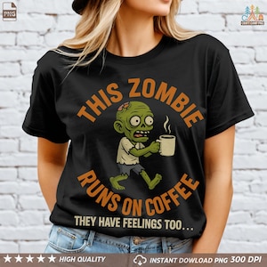 Zombie Coffee PNG: Funny Halloween Clipart (Digital Download)