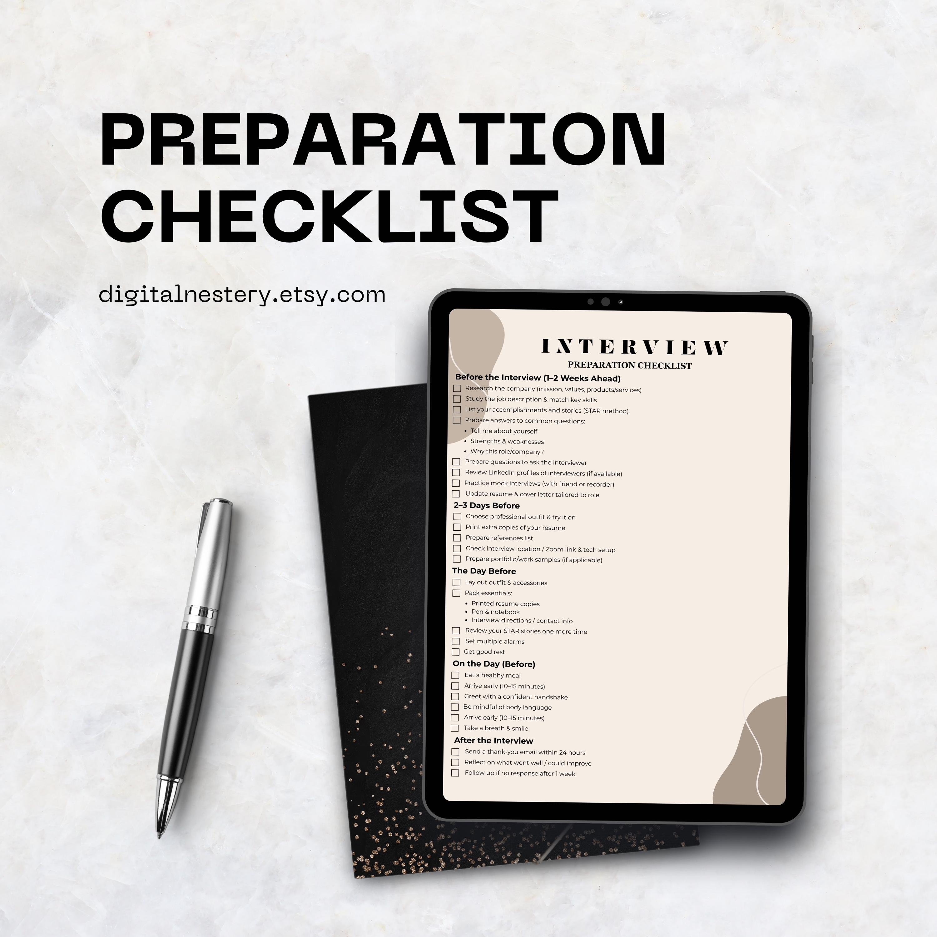 Interview Preparation Checklist | Job Interview Planner (PDF) - Etsy