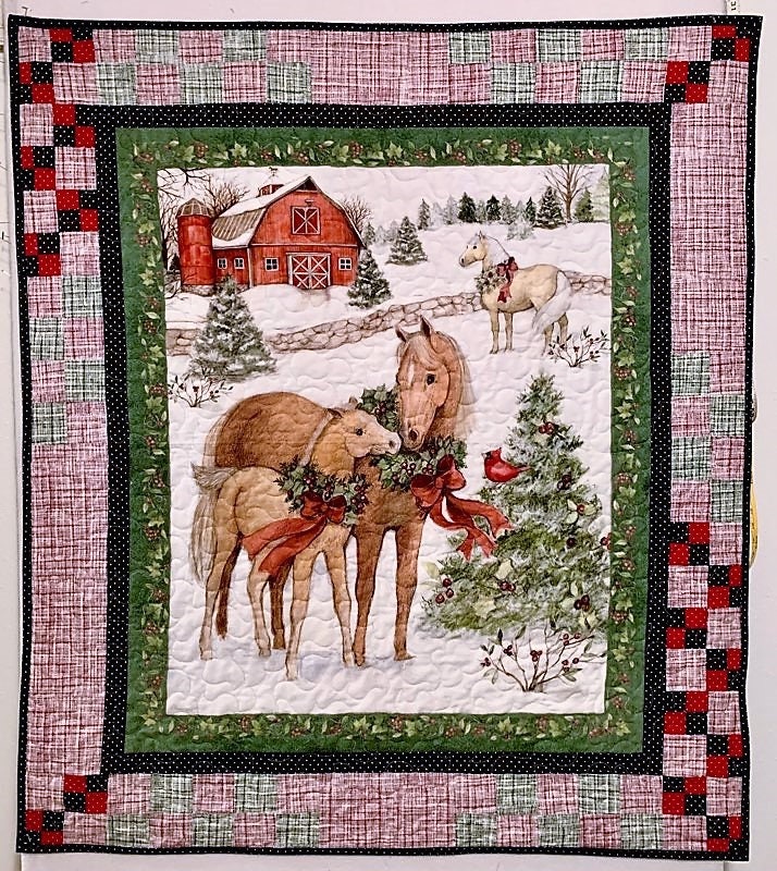 Winter horse and barn quilted wall hanging