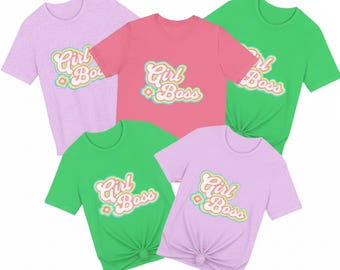 Girl Boss Tee | Retro Script, Girl Scout Shirt, Customizable Back. Personalized item. Youth and Adult Size. Girl Power Tee. Cute Graphic Tee