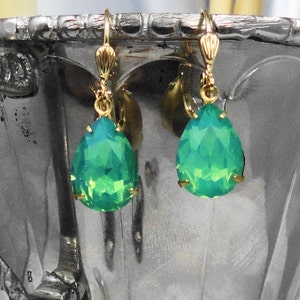 Vintage Estate Earrings Pacific Opal Green Pear Old Hollywood bridal weddings