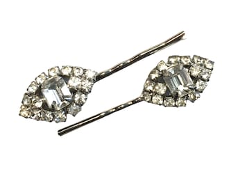 Vintage Upcycled Shoe Clips Circa 1940  Silver Plated hairpins brides bridesmaids flower wedding