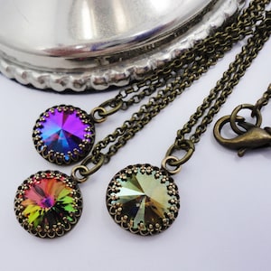Swarovski Rivoli Gothic  pendant Necklace Pink Green Red classic Bronze Setting