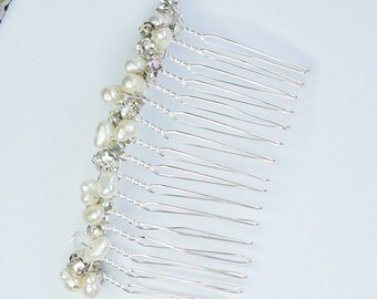 Bridal Pearl silver Hair Barrette  Comb Swarovski crystal  hairpins brides bridesmaids flower wedding Beach