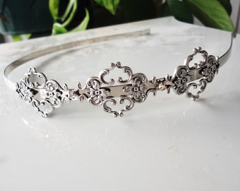 Silver Filigree Hairband  crystal vintage bridal bridesmaids long estate old hollywood Wedding