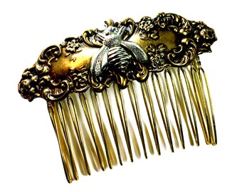 Filigree Bee Hair Comb- Gold - Victorian Retro Shabby chic Old Hollywood wedding bride maids Girly Vintage style Estate Style English Charm