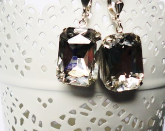 Clear  Estate Octagon earrings crystal vintage bridal bridesmaids long estate old hollywood