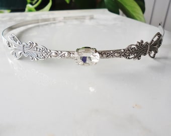 Silver Filigree Hairband  crystal vintage bridal bridesmaids long estate old hollywood Wedding