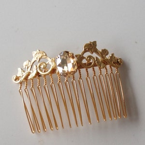 Bridal Hair Comb Pale Topaz stone gold Hair Barrette Classic Swarovski crystal hairpins brides bridesmaids flower wedding Beach image 1